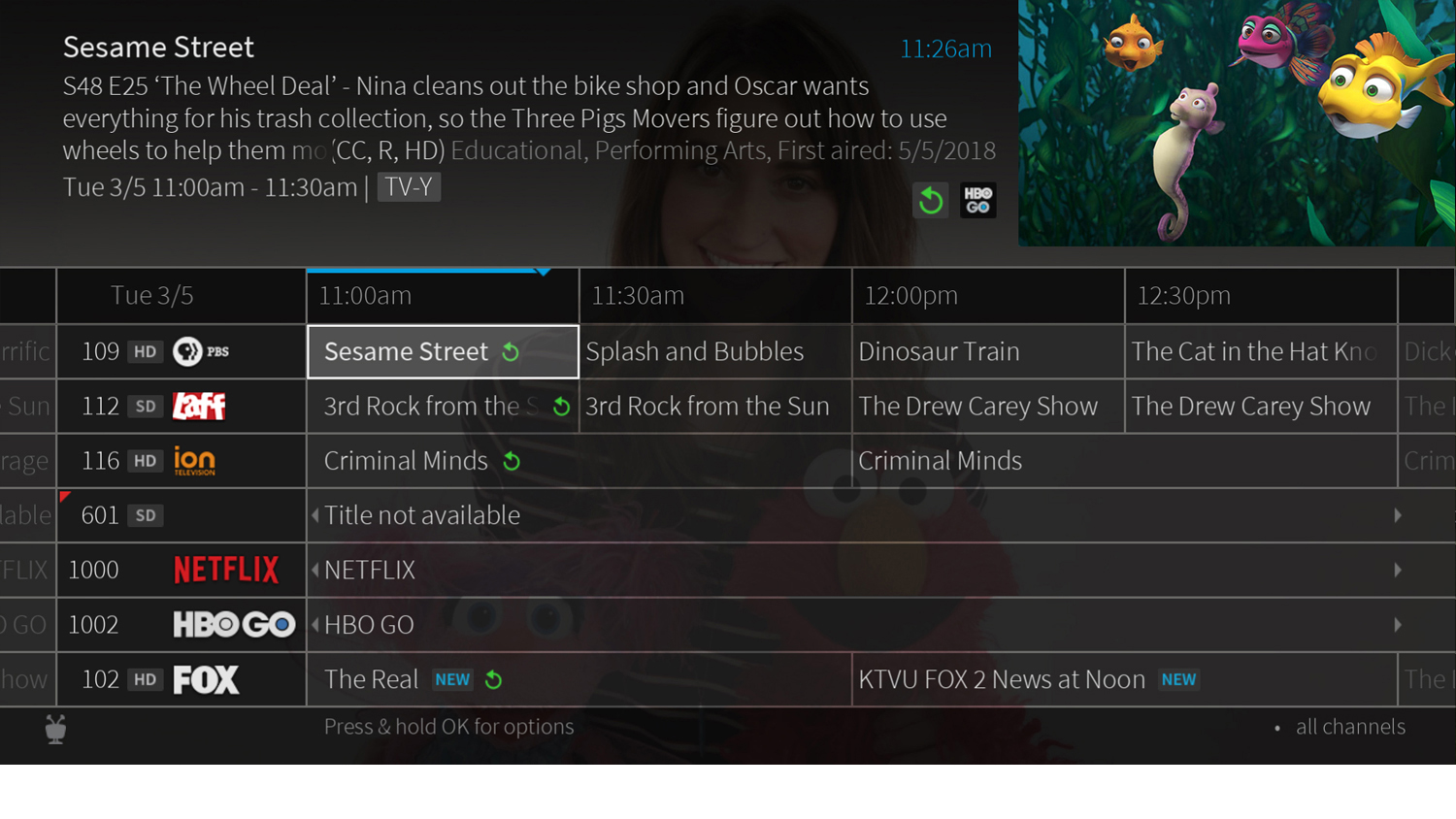 Screenshot of channel list