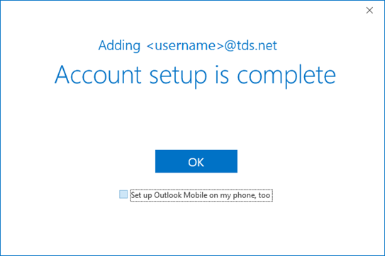 Account setup is complete screen with set up box unchecked