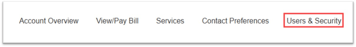 Account Menu. Users & Security is highlighted with a red box.
