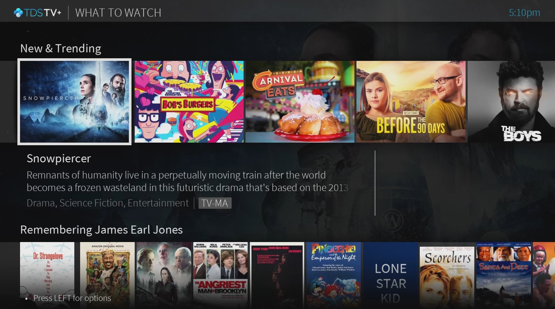 What to Watch screen in TDS TV+ app on TV