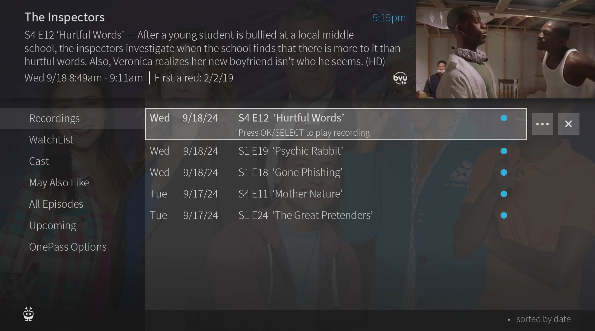Series Recordings page in TDS TV+ app on TV