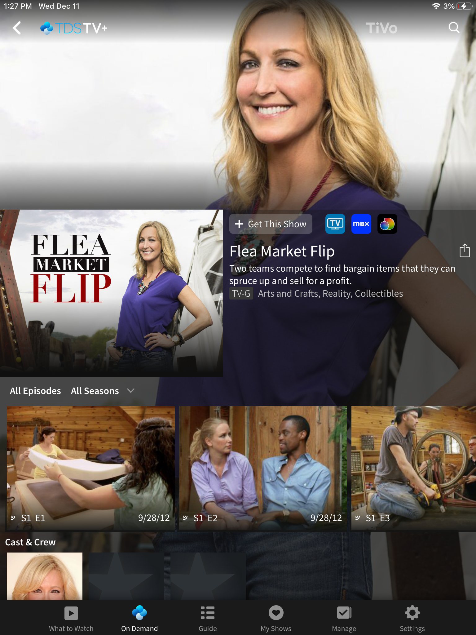 Detailed view of TV show Flea Market Flip in TDS TV+ app